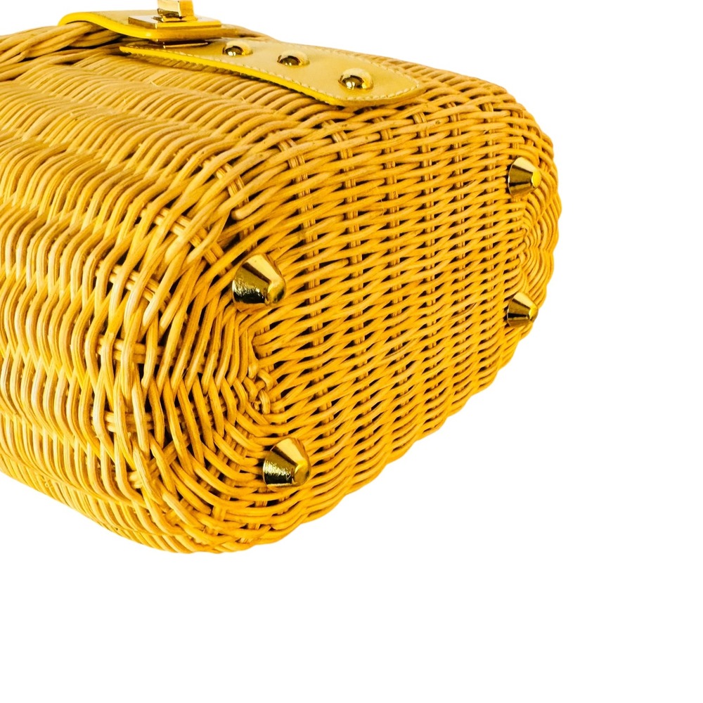 Etienne Aigner Wicker Basket Rattan Bag Floral Lining Turn Lock Satchel Purse - Picture 7 of 14